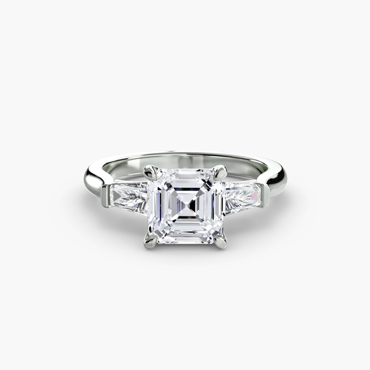 Bague Trois Pierres avec Baguettes Latérales