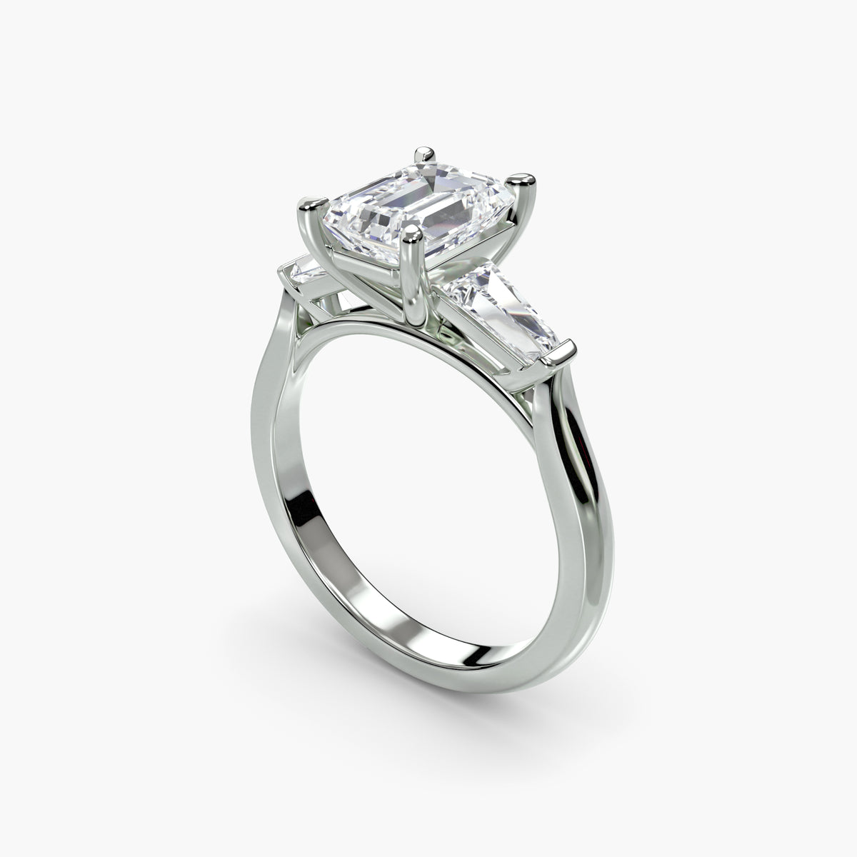 Bague Trois Pierres avec Baguettes Latérales 2 ct