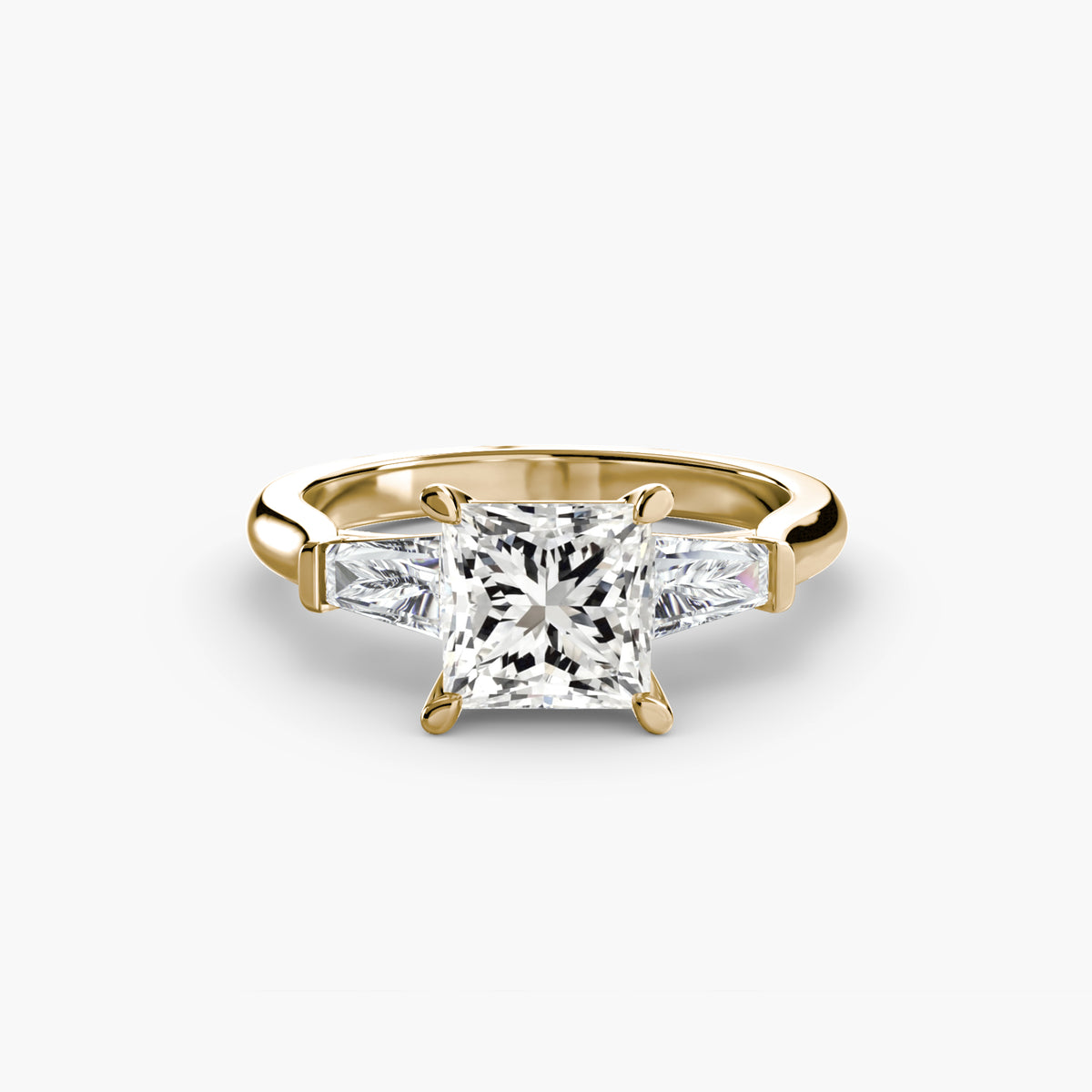 Bague Trois Pierres avec Baguettes Latérales