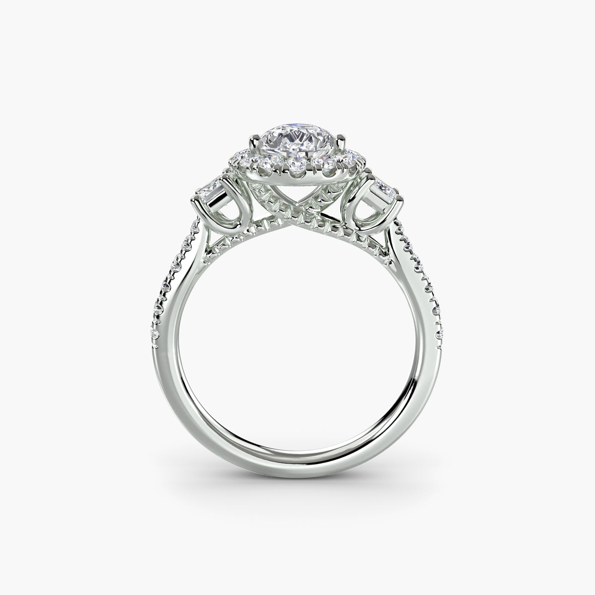 Bague Trois Pierres avec Halo 2 ct