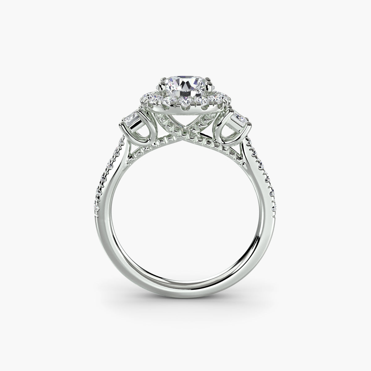 Bague Trois Pierres avec Halo (Modèle 2)