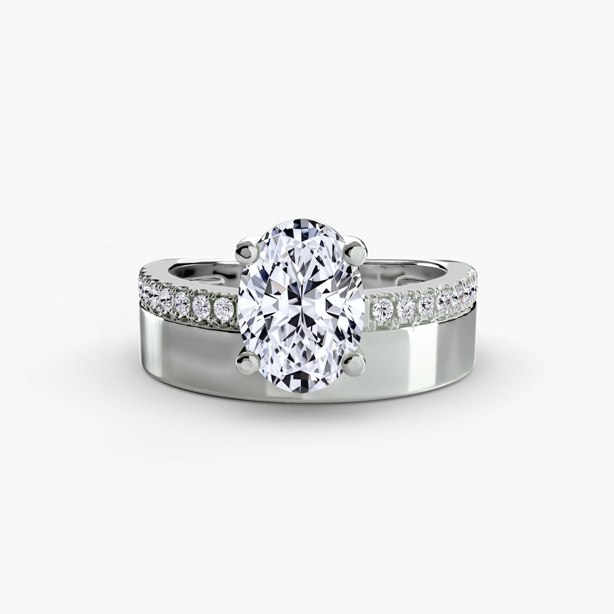 Bague Solitaire à Anneau Large Pavé