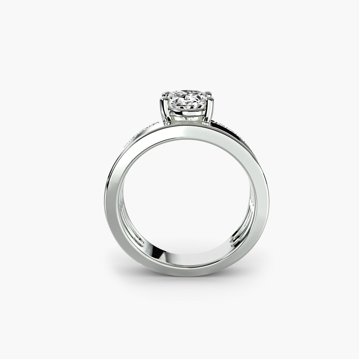 Bague Solitaire à Anneau Large Pavé