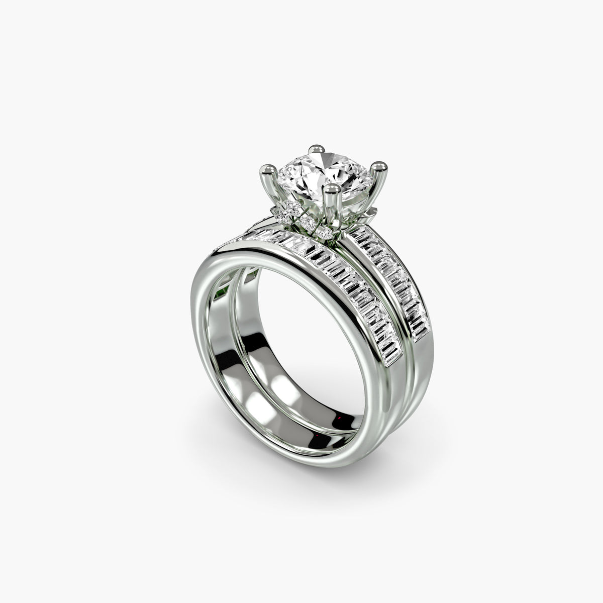 Bague Solitaire à Anneau Large avec Baguettes 2 ct