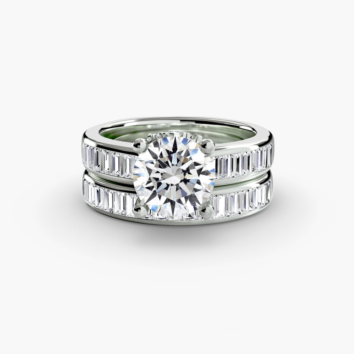 Bague Solitaire à Anneau Large avec Baguettes 2 ct