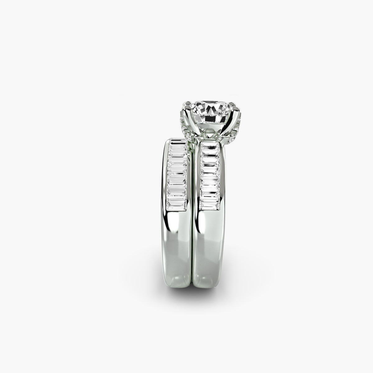 Bague Solitaire à Anneau Large avec Baguettes 2 ct