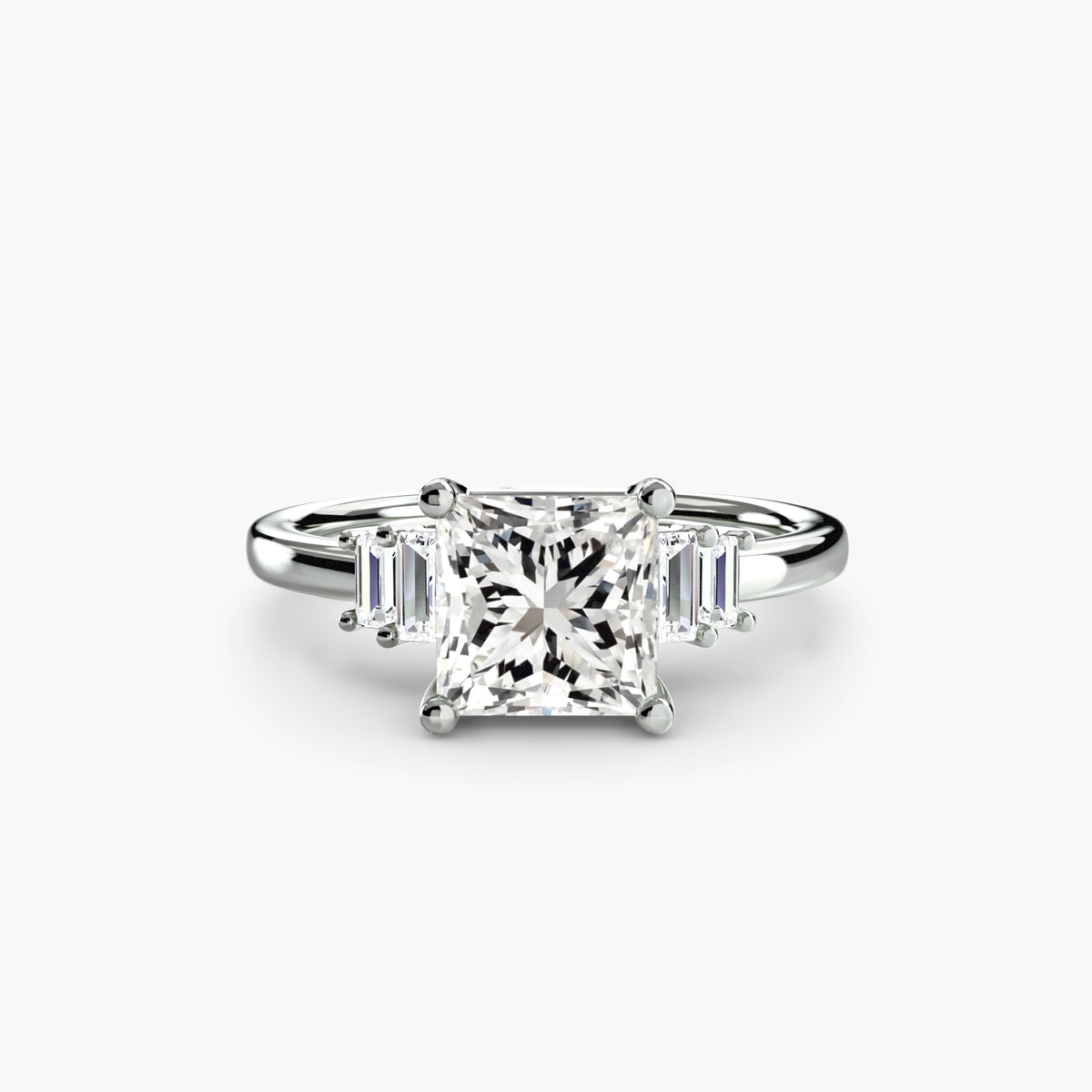Bague Solitaire à Accents Baguettes