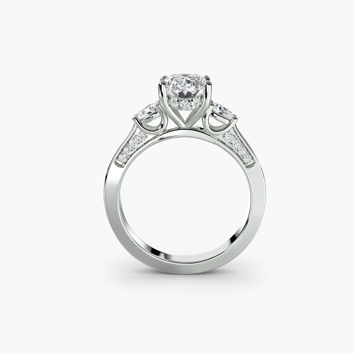 Bague Trois Pierres avec Épaules Pavées