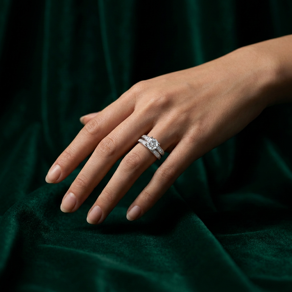 Bague Solitaire à Anneau Large avec Baguettes 2 ct