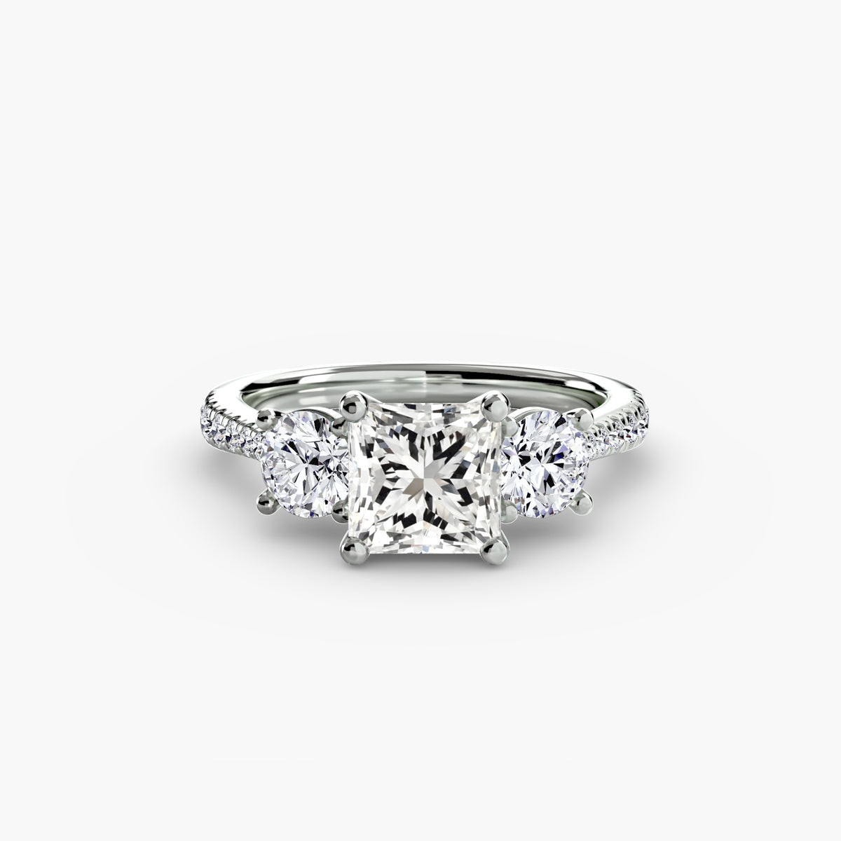 Bague Trois Pierres avec Anneau Pavé