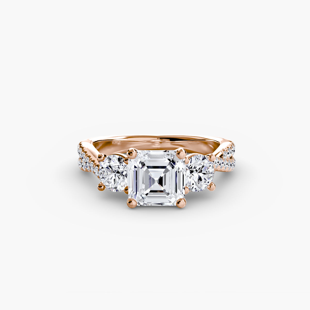 Bague Trois Pierres avec Anneau Pavé (Modèle 2)