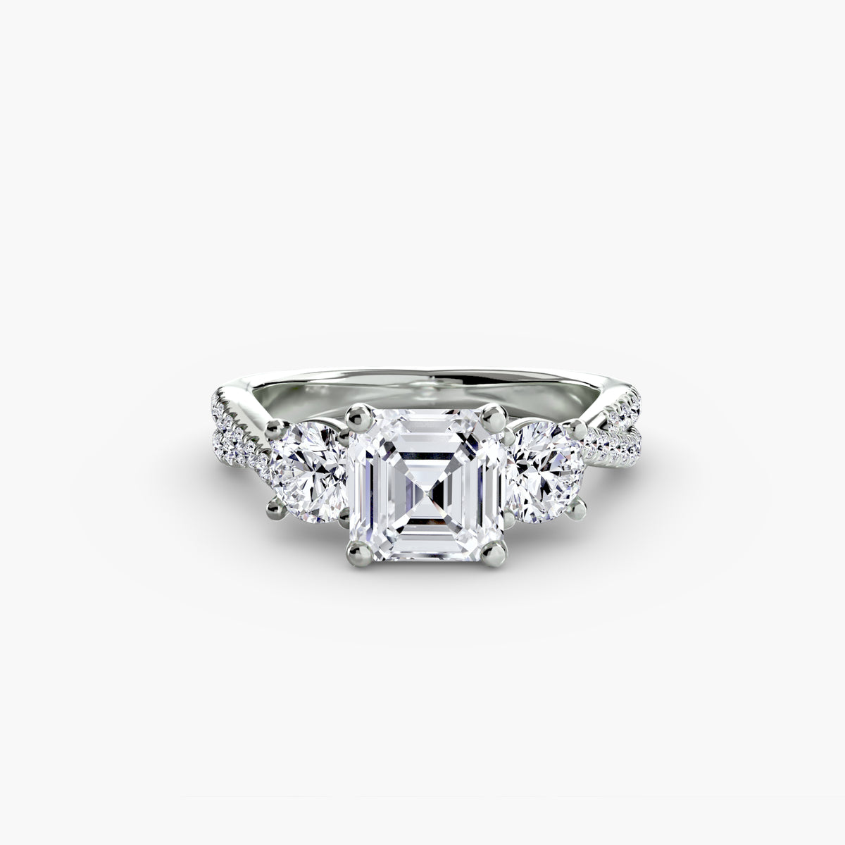 Bague Trois Pierres avec Anneau Pavé (Modèle 2)