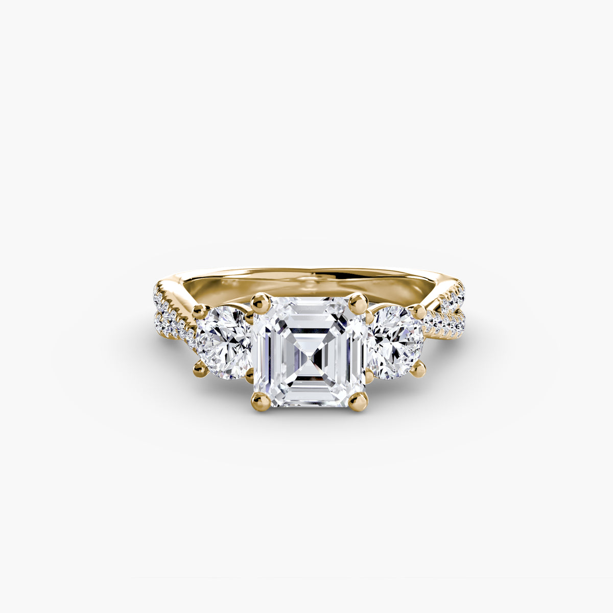 Bague Trois Pierres avec Anneau Pavé (Modèle 2)
