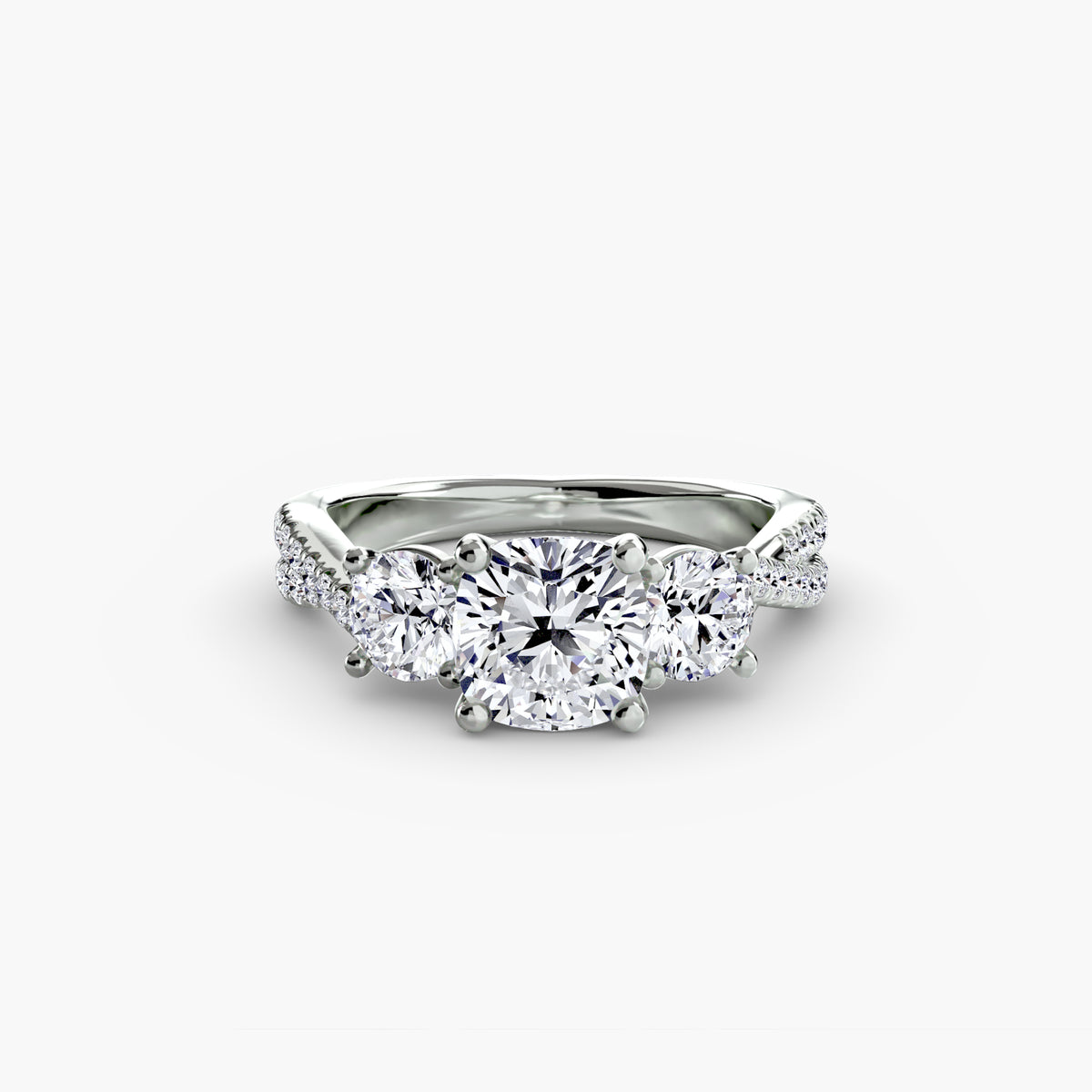 Bague Trois Pierres avec Anneau Pavé (Modèle 2)