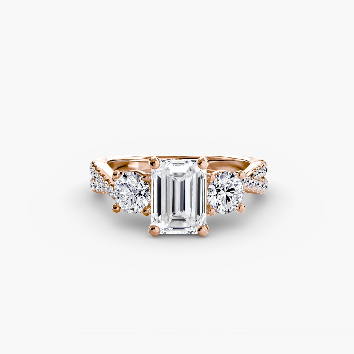 Bague Trois Pierres avec Anneau Pavé (Modèle 2)