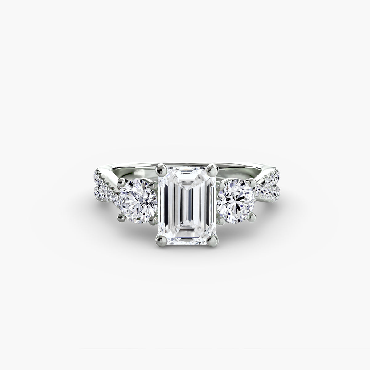 Bague Trois Pierres avec Anneau Pavé (Modèle 2)