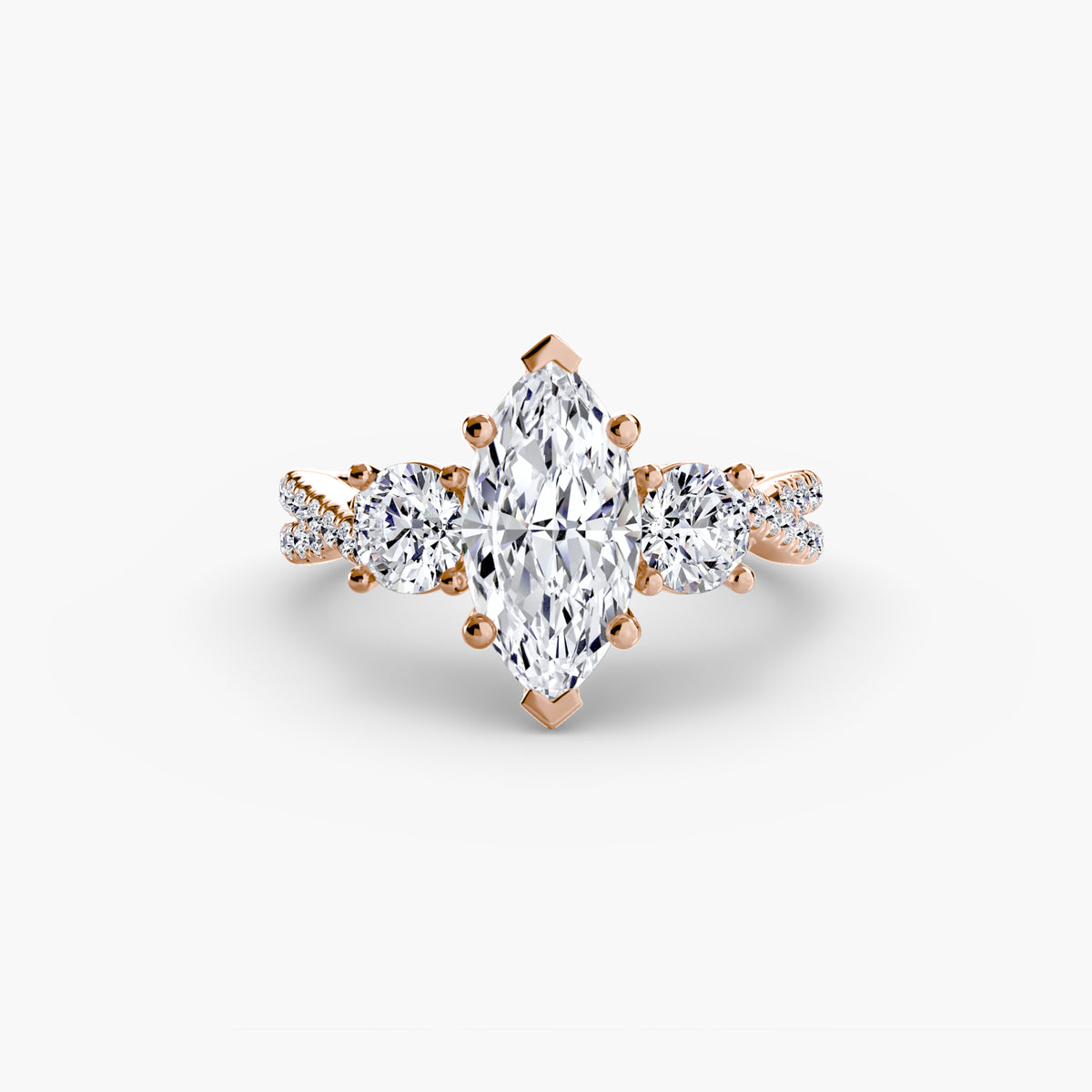 Bague Trois Pierres avec Anneau Pavé (Modèle 2)