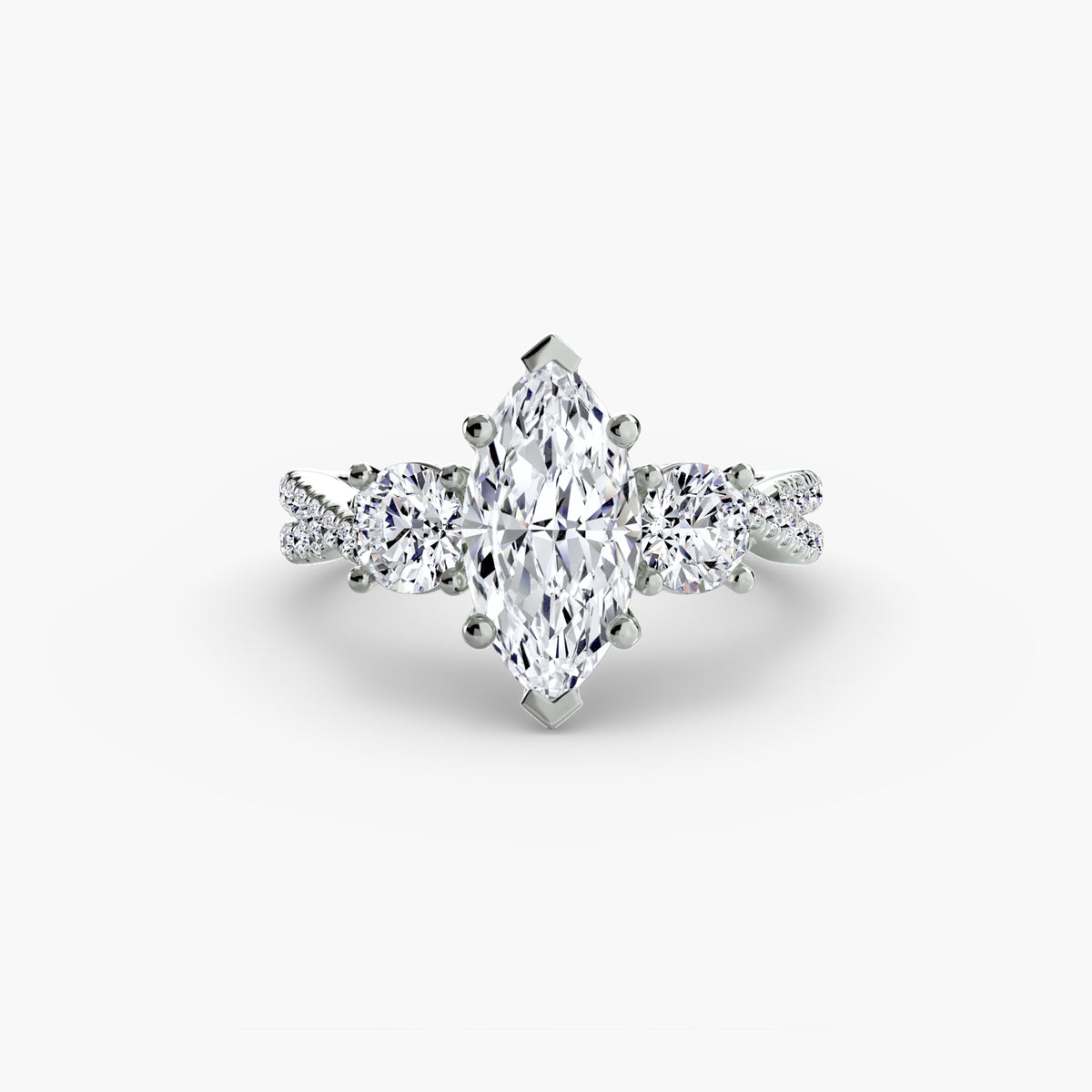 Bague Trois Pierres avec Anneau Pavé (Modèle 2)