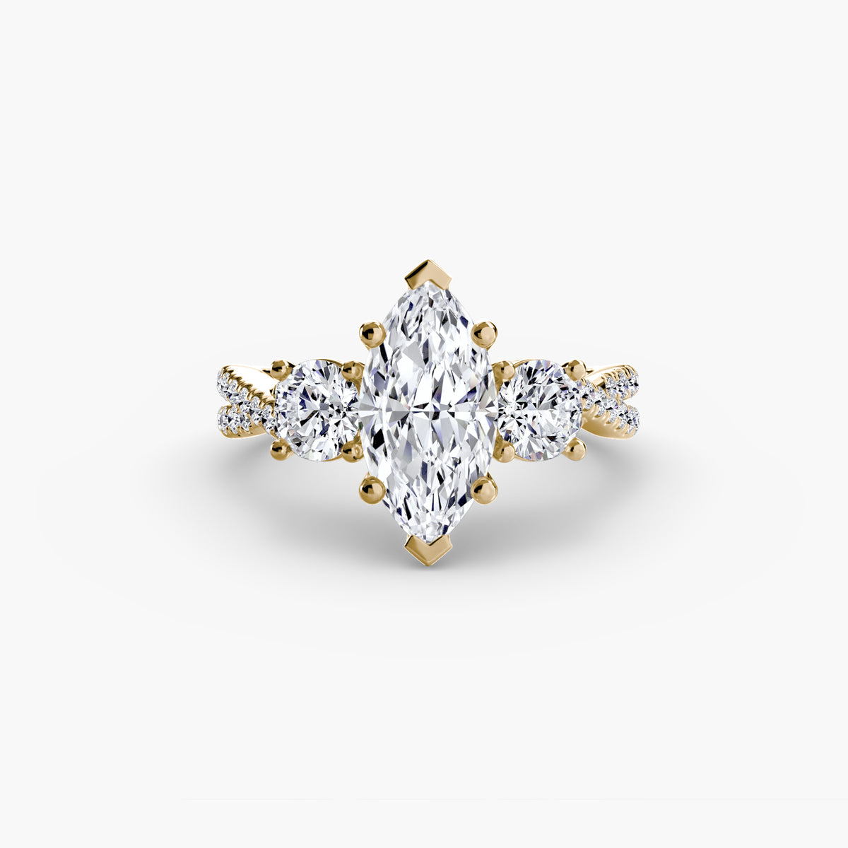 Bague Trois Pierres avec Anneau Pavé (Modèle 2)