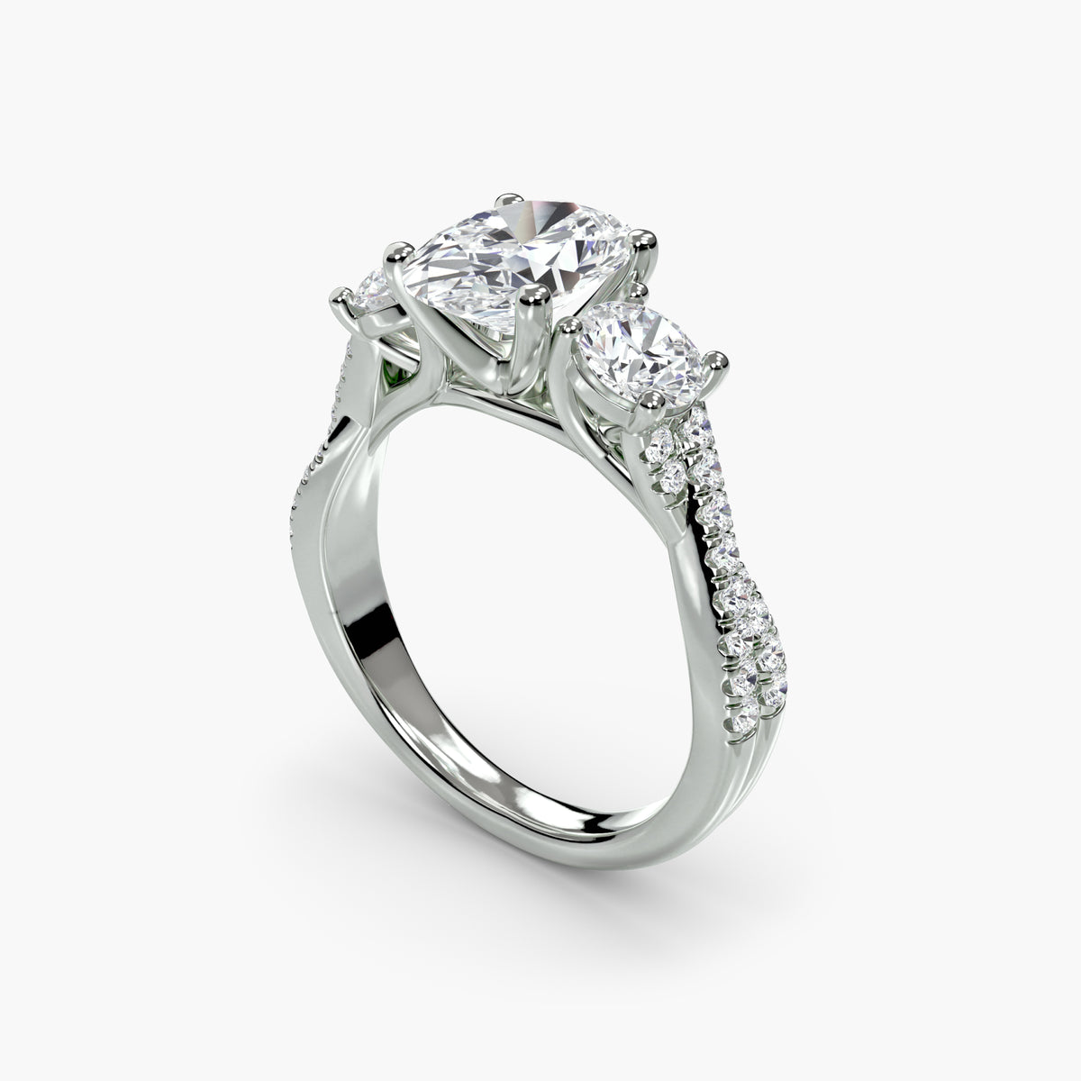 Bague Trois Pierres à Anneau Pavé 2 ct