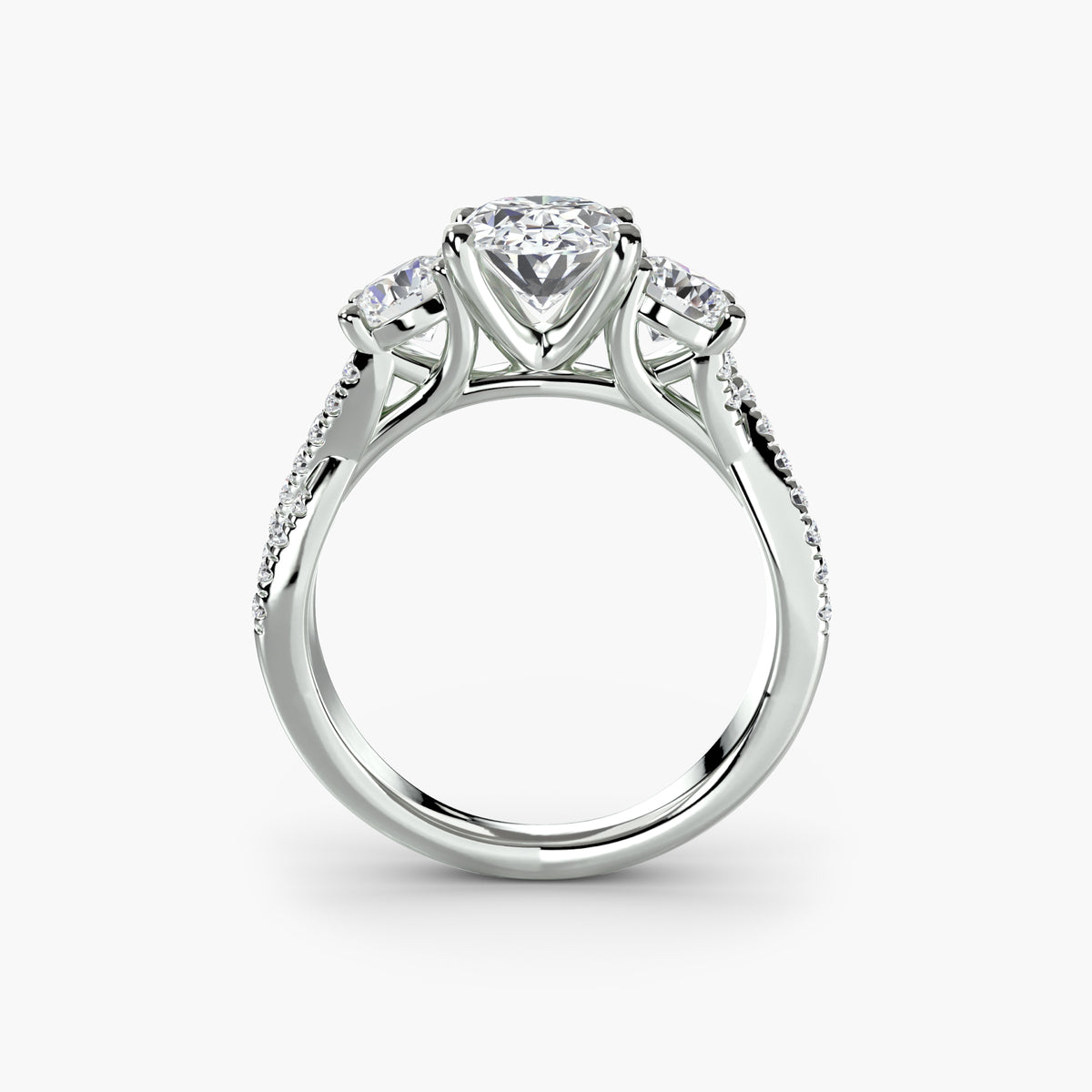 Bague Trois Pierres à Anneau Pavé 2 ct