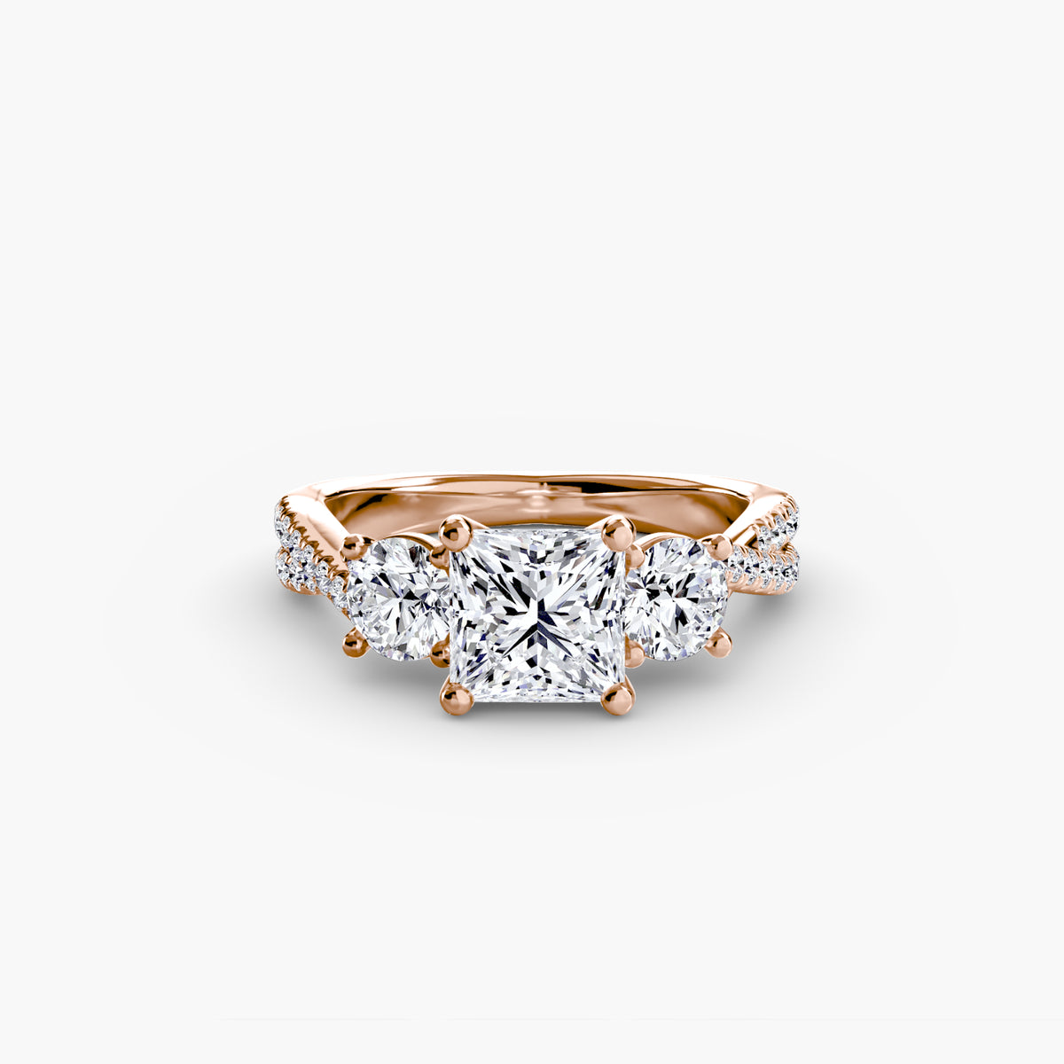 Bague Trois Pierres avec Anneau Pavé (Modèle 2)