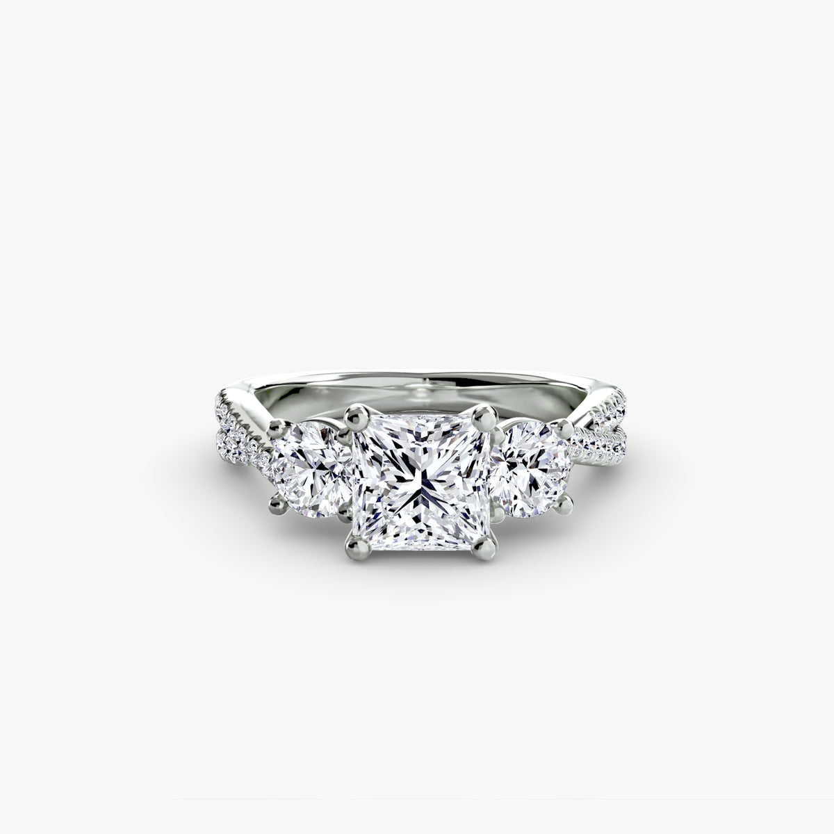 Bague Trois Pierres avec Anneau Pavé (Modèle 2)
