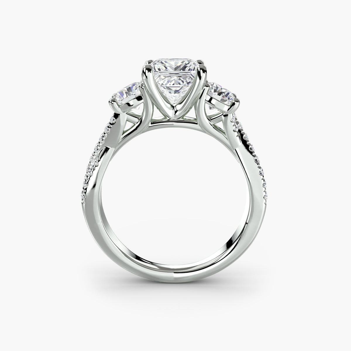 Bague Trois Pierres avec Anneau Pavé (Modèle 2)