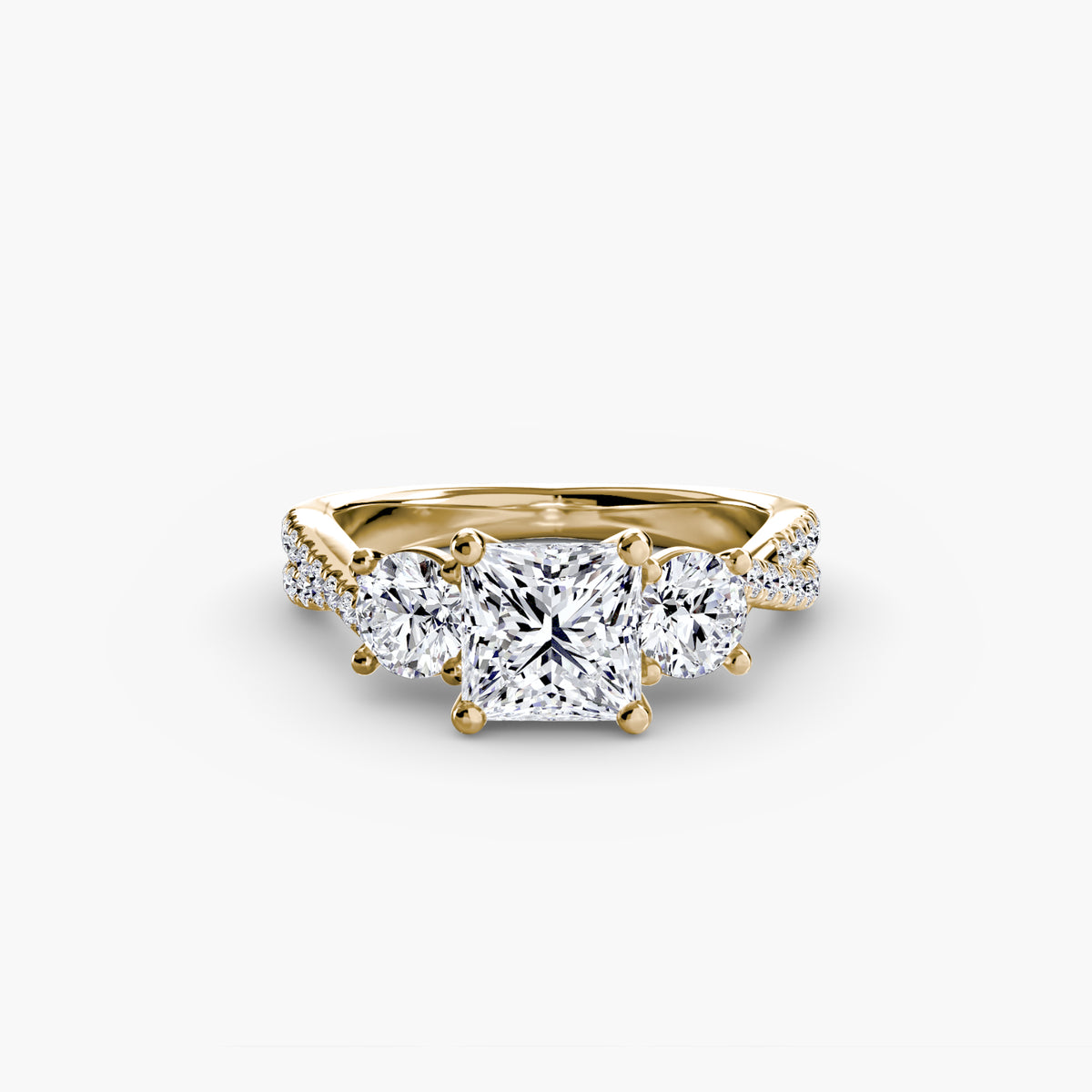 Bague Trois Pierres avec Anneau Pavé (Modèle 2)
