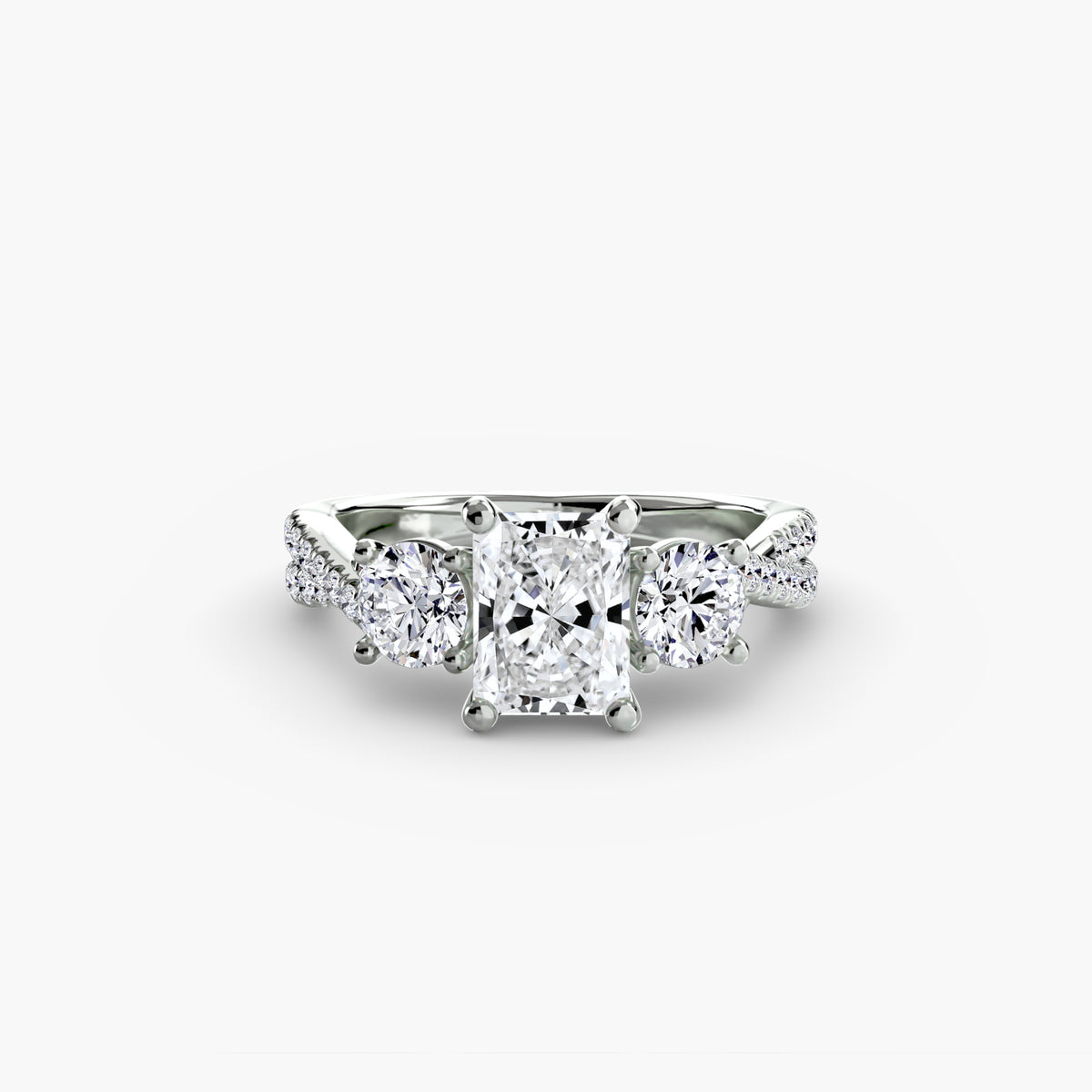 Bague Trois Pierres avec Anneau Pavé (Modèle 2)
