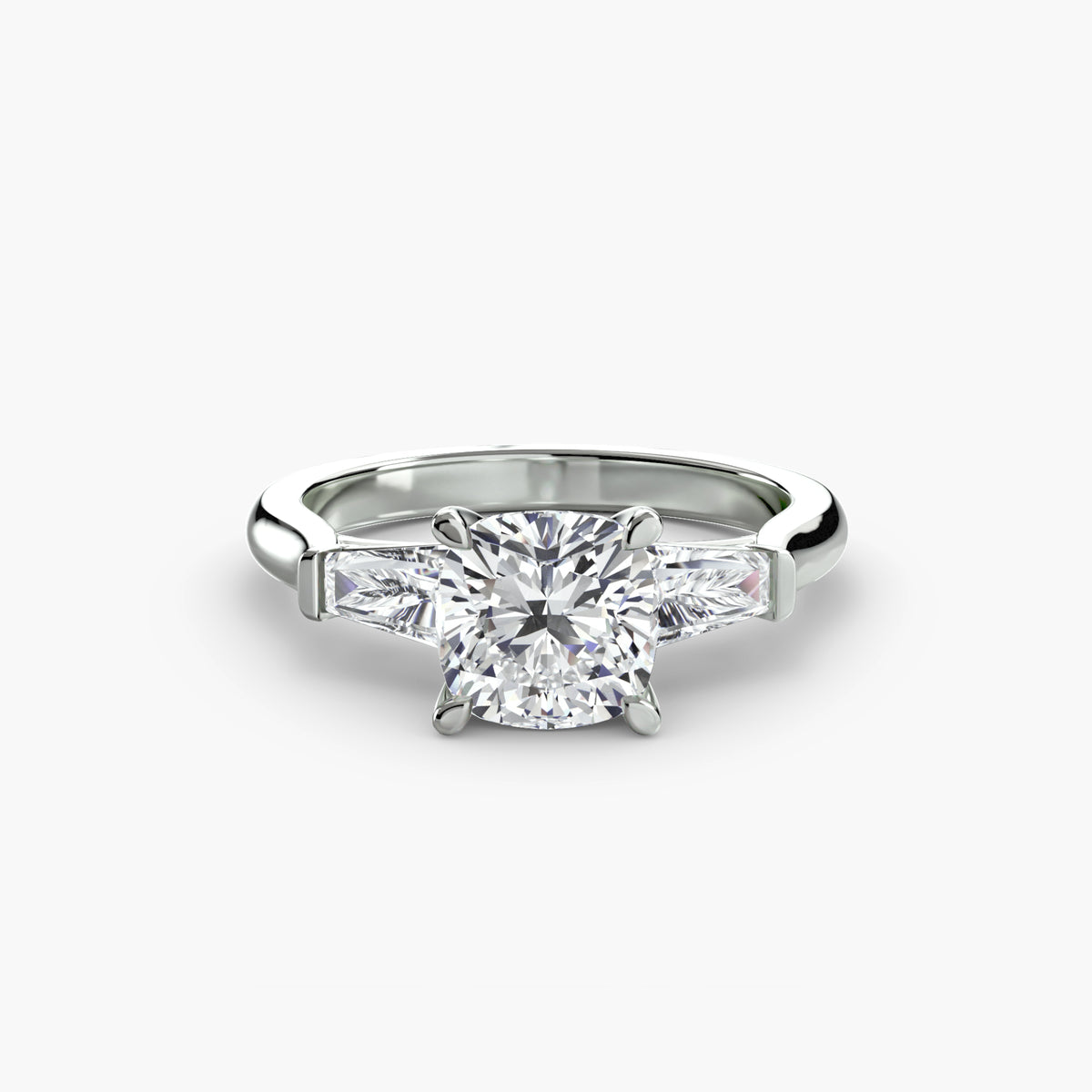 Bague Trois Pierres avec Baguettes Latérales