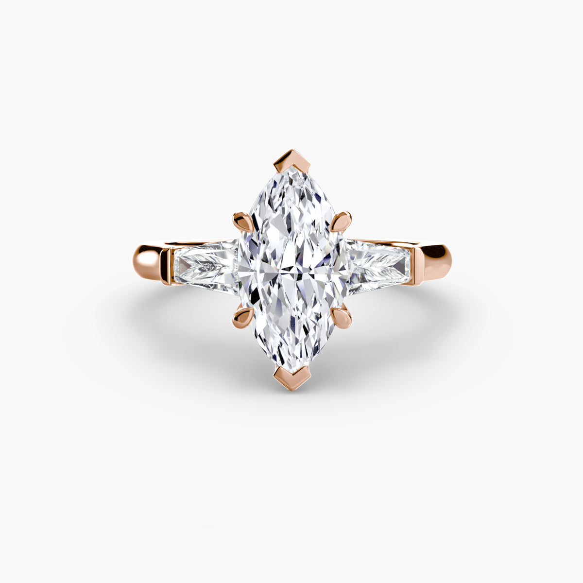 Bague Trois Pierres avec Baguettes Latérales