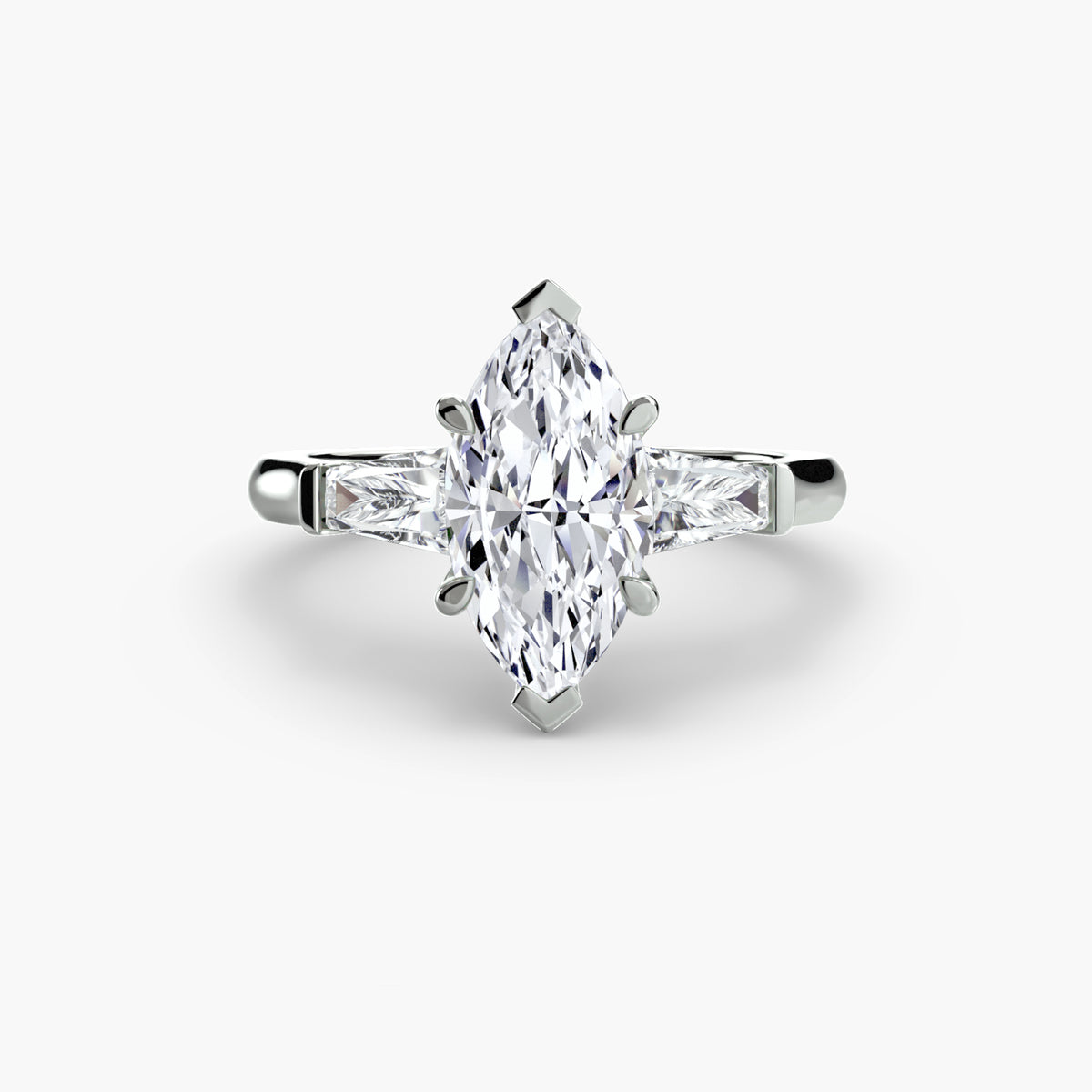 Bague Trois Pierres avec Baguettes Latérales