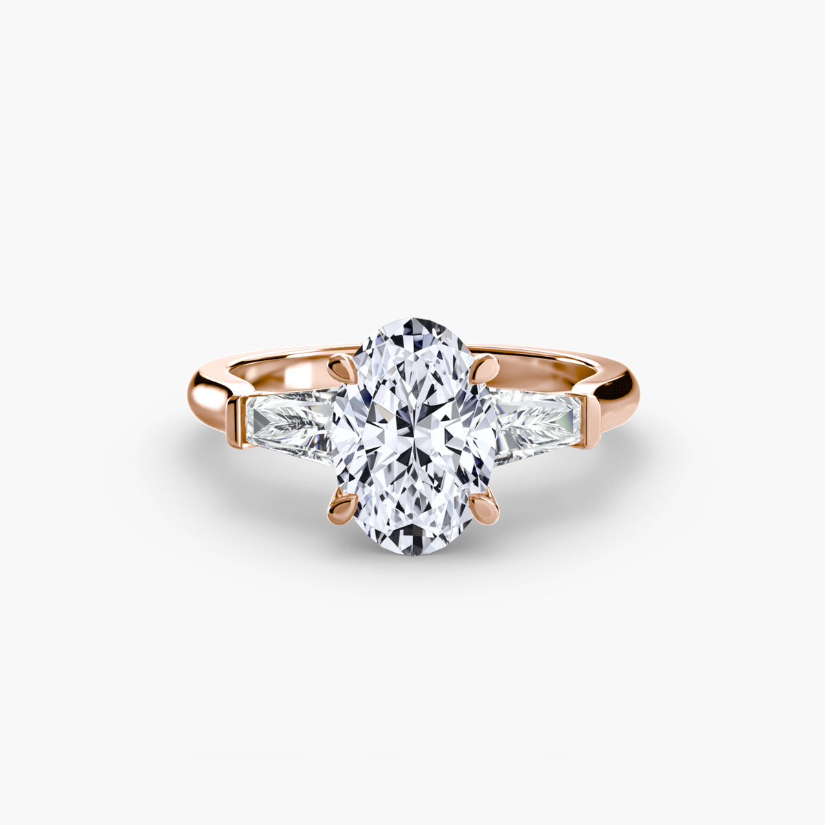 Bague Trois Pierres avec Baguettes Latérales