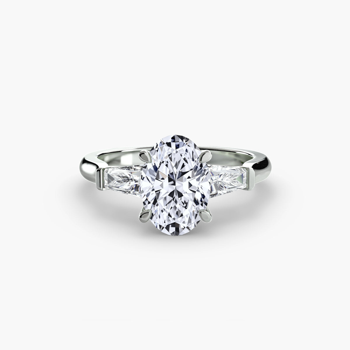 Bague Trois Pierres avec Baguettes Latérales