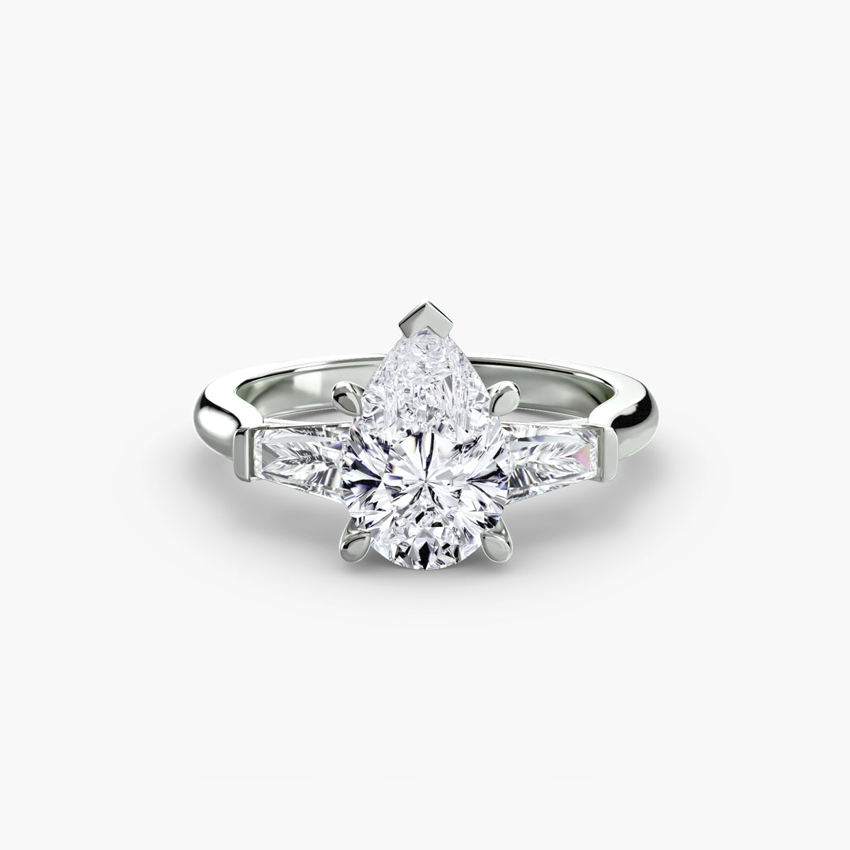 Bague Trois Pierres avec Baguettes Latérales