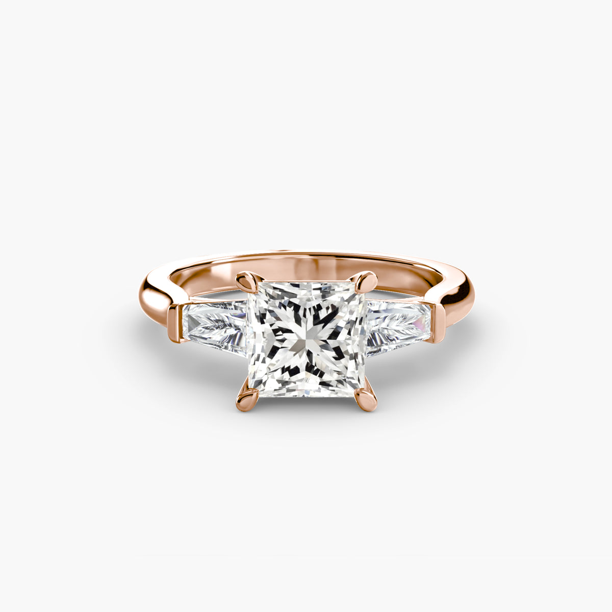 Bague Trois Pierres avec Baguettes Latérales