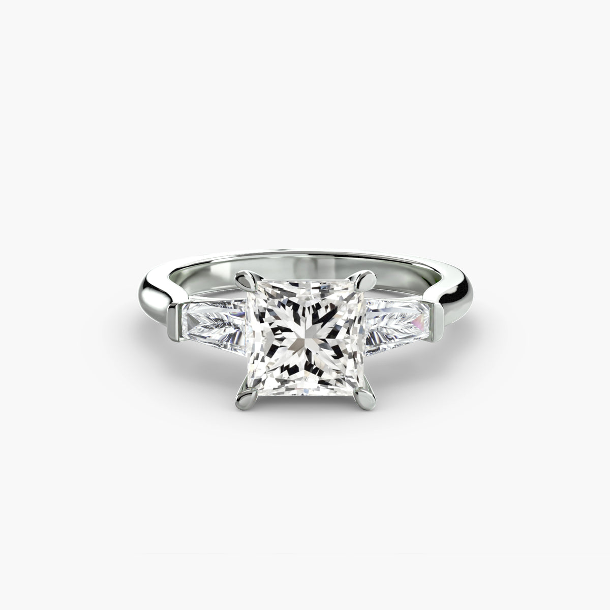 Bague Trois Pierres avec Baguettes Latérales