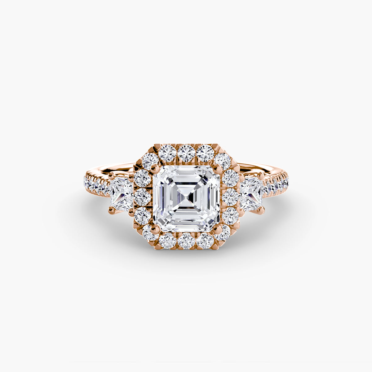 Bague Trois Pierres avec Halo (Modèle 2)