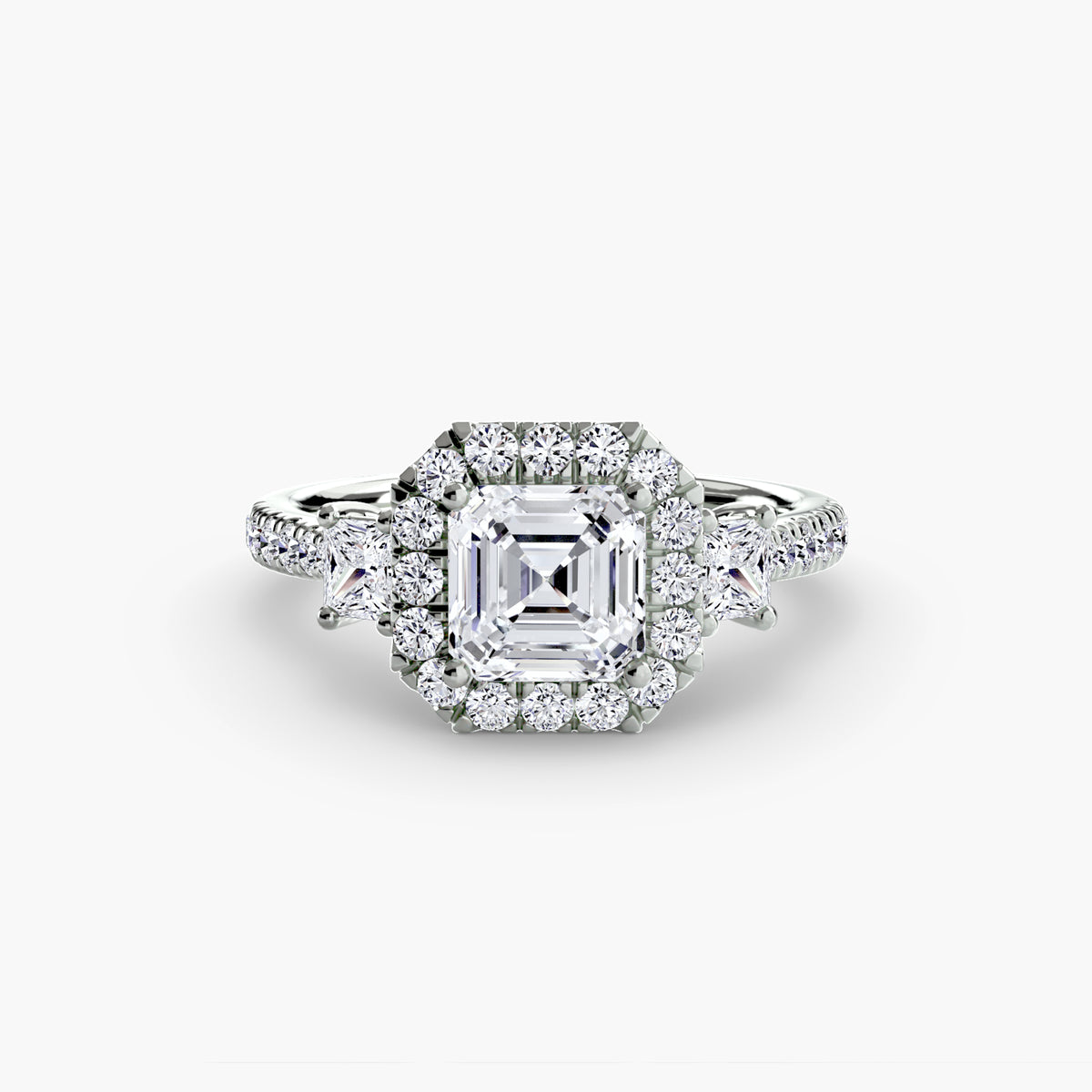 Bague Trois Pierres avec Halo (Modèle 2)