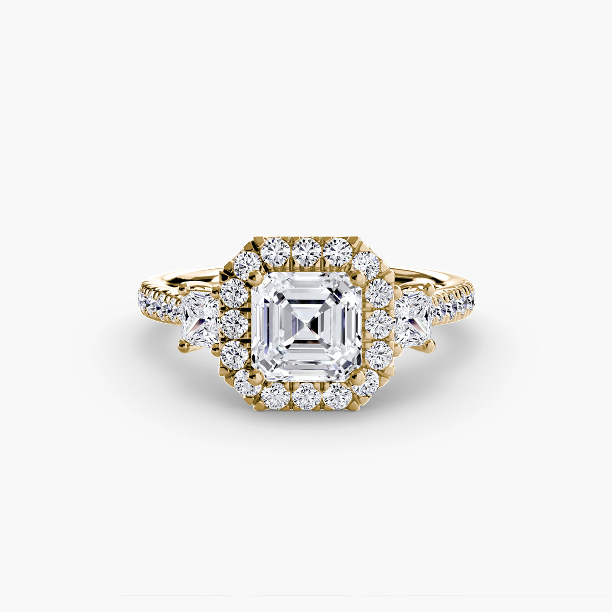 Bague Trois Pierres avec Halo (Modèle 2)