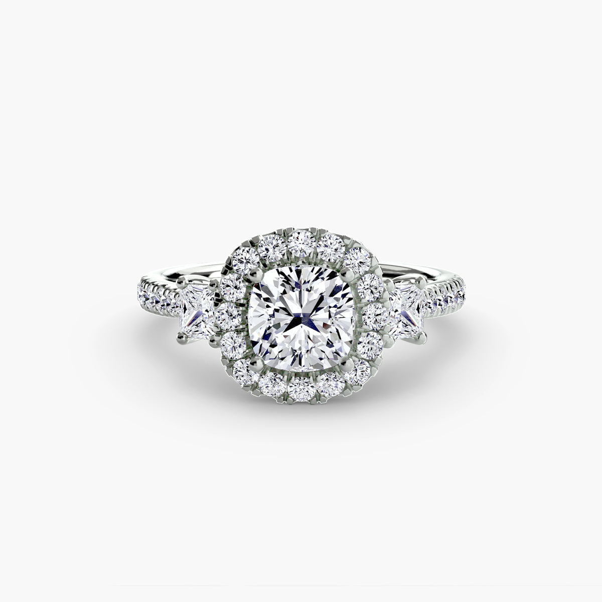 Bague Trois Pierres avec Halo (Modèle 2)