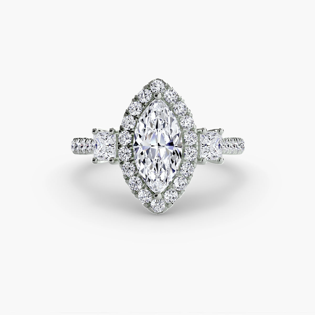 Bague Trois Pierres avec Halo (Modèle 2)