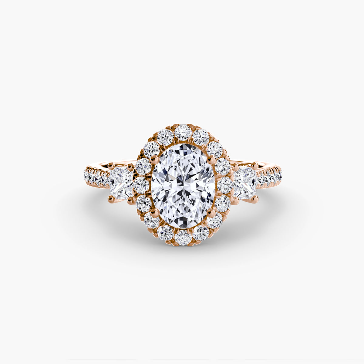 Bague Trois Pierres avec Halo (Modèle 2)
