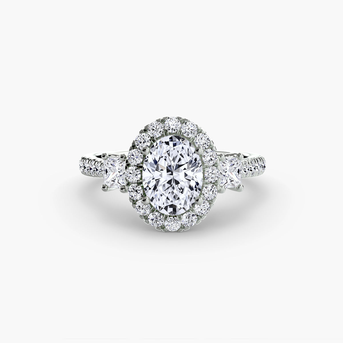 Bague Trois Pierres avec Halo (Modèle 2)
