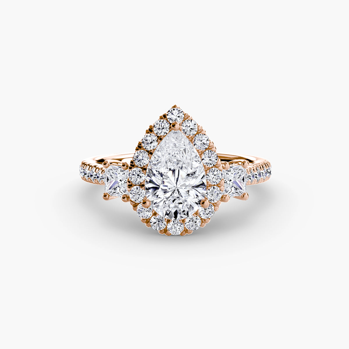 Bague Trois Pierres avec Halo (Modèle 2)