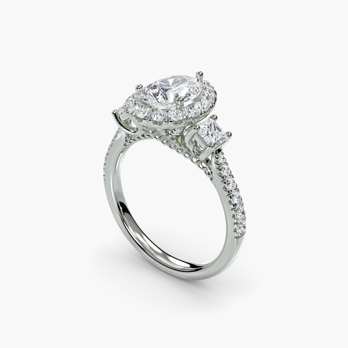Bague Trois Pierres avec Halo 2 ct