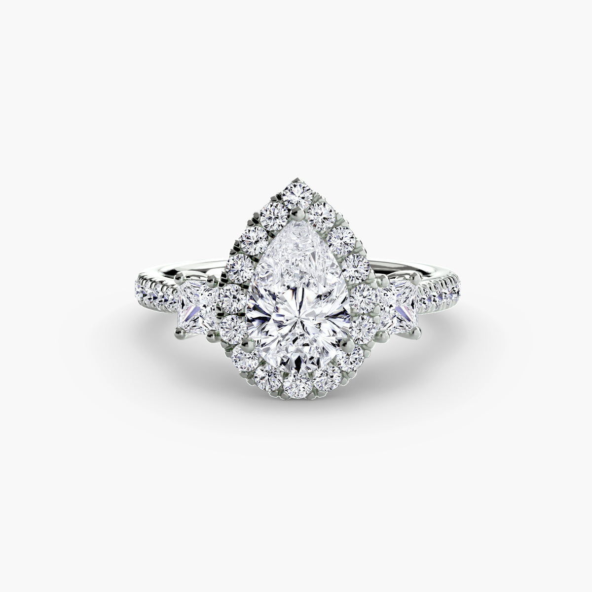 Bague Trois Pierres avec Halo (Modèle 2)
