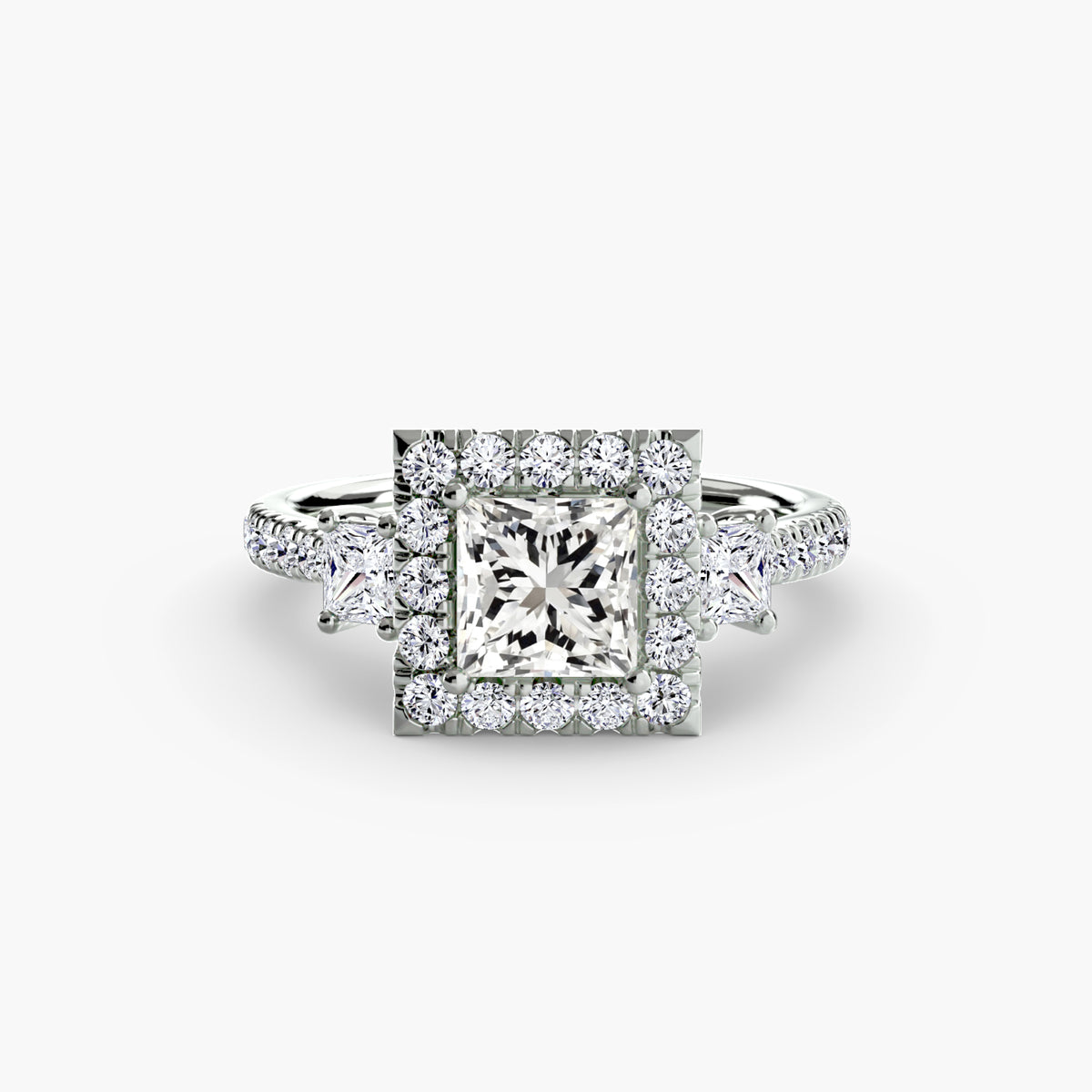 Bague Trois Pierres avec Halo (Modèle 2)