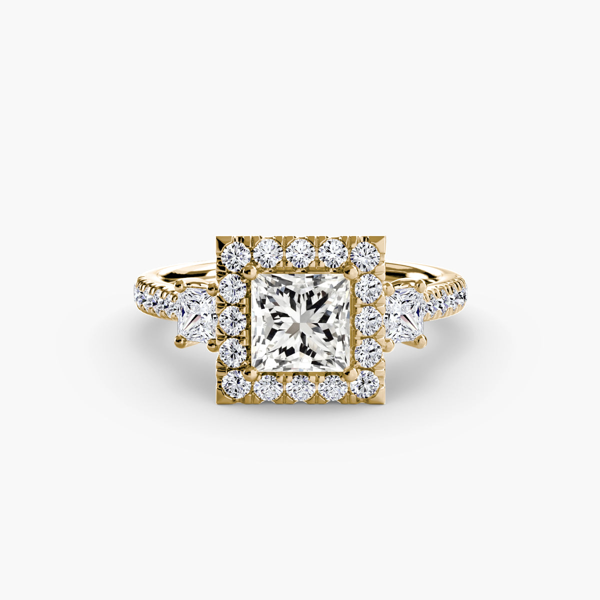 Bague Trois Pierres avec Halo (Modèle 2)